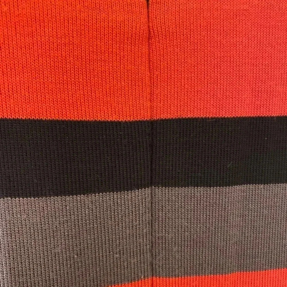 TAHARI ARTHUR S. L DRESS BLACK ORANGE BROWN STRIPED SIZE 12 SIDE BUCKLE ACCENT - Picture 6 of 7